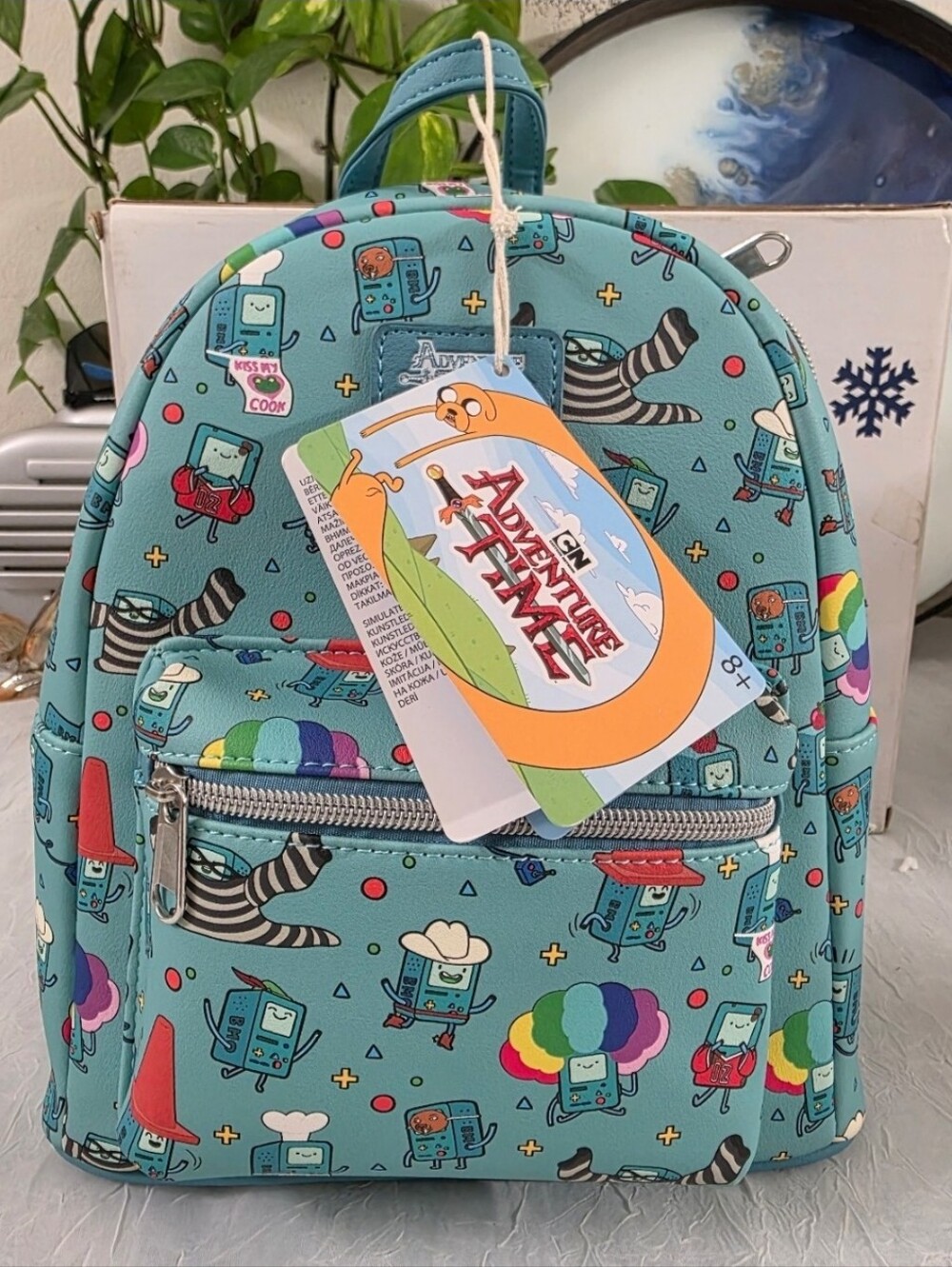 Loungefly Mini Backpack: ADVENTURE TIME All Over Print Blue Green BMO Poses